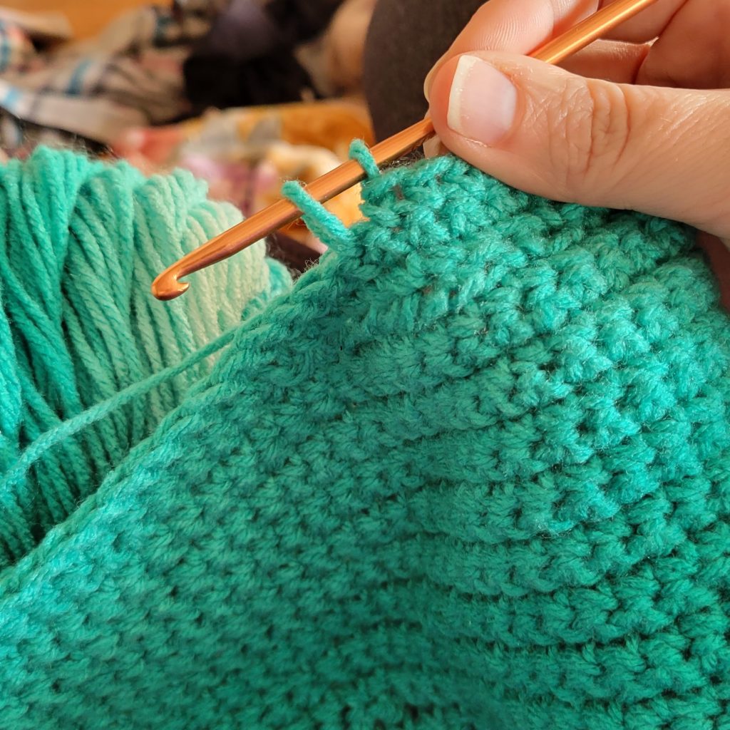 crochet with green yarn