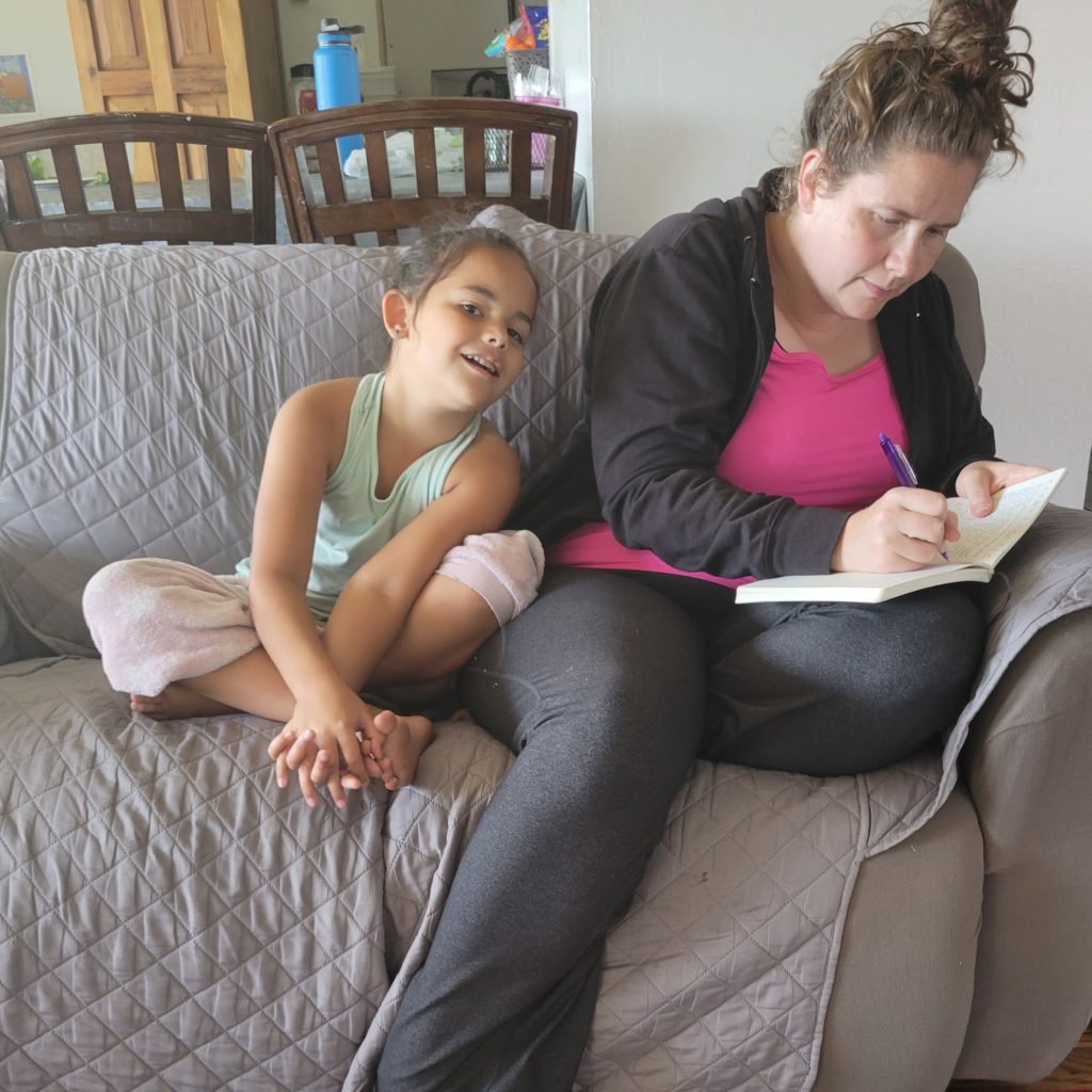 mom and daughter on couch